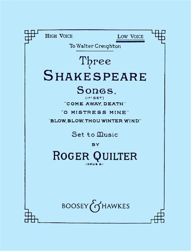 Shakespeare Songs(3) Op.6 Low Voice